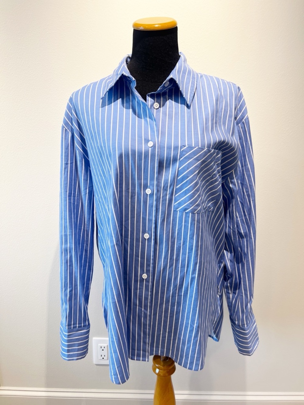 Reformation Loose Fit Blue & White Stripe  Button Down Shirt